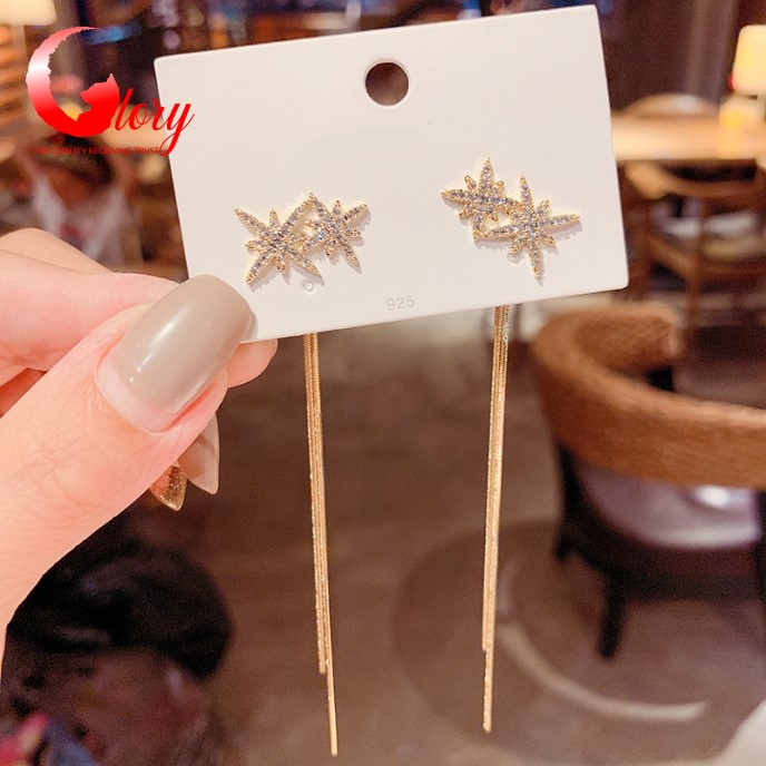 [HCM]Bông tai nữ Hàn Quốc cá tính hình ngôi sao dây dài dễ thương-Khuyên tai cute trang sức nữ cho phái đẹp 14G519009