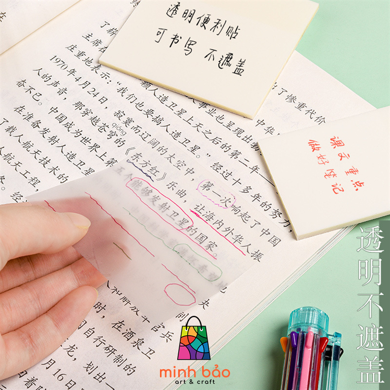 XẤP 50 TỜ GIẤY NOTE TRONG SUỐT, CHỐNG THẤM NƯỚC