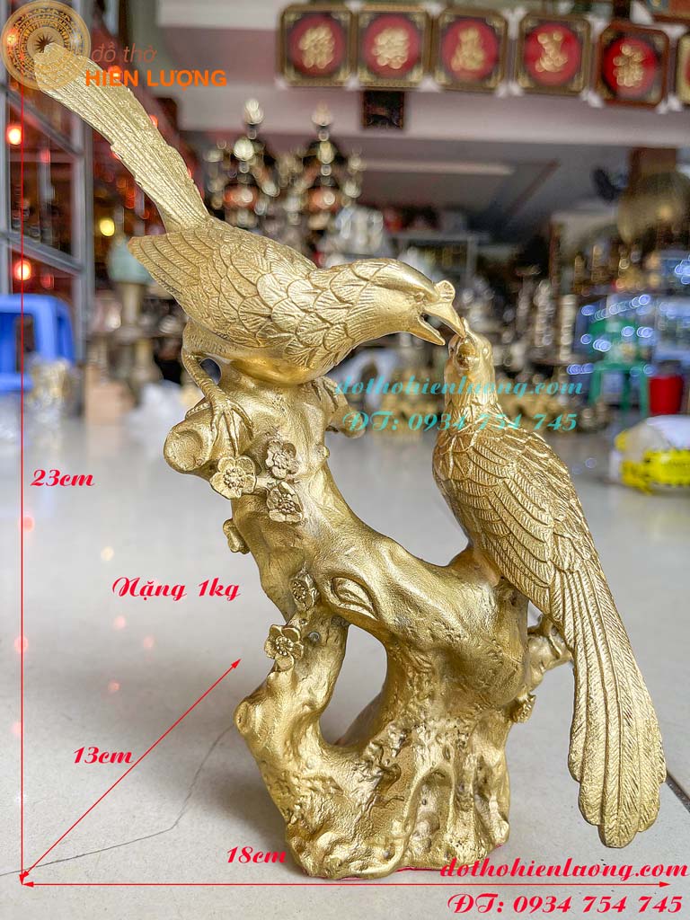 Tượng đôi chim uyên ương bằng đồng màu vàng cao 23cm nặng 1kg biểu tượng của tình yêu lứa đôi