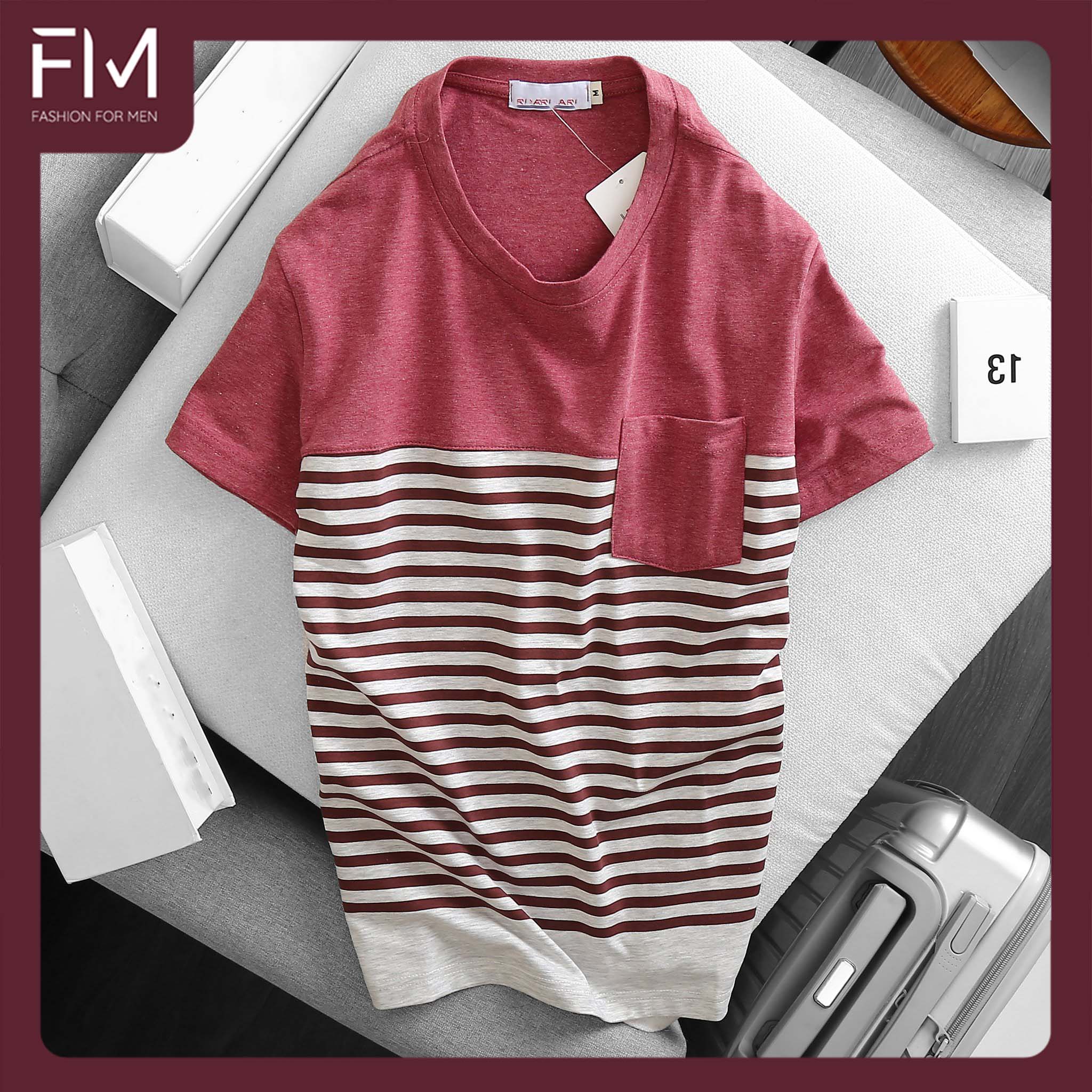 Áo thun nam cổ tròn tay ngắn có túi sọc ngang thời trang Hàn Quốc - FORMEN SHOP - FMPS101
