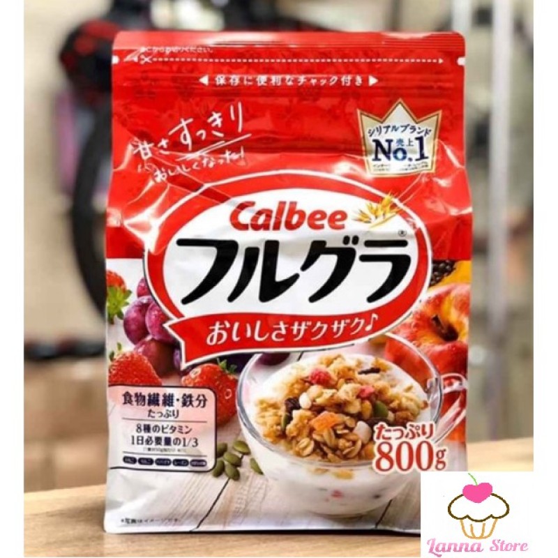 [HSD T12/2021] Ngũ cốc trái cây Calbee màu đỏ 800g - Nhật Bản hương vị thơm ngon hấp dẫn