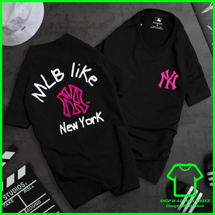 Áo thun nam nữ ny cổ tròn chất cotton, áo phông nam nữ mlb tay ngắn form rộng mẫu 6