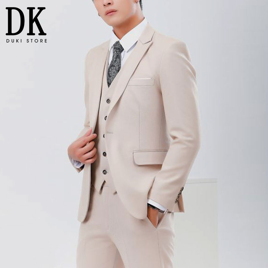 Bộ vest nam Hàn Quốc cao cấp màu kem trẻ trung DKA0014 - DUKI STORE