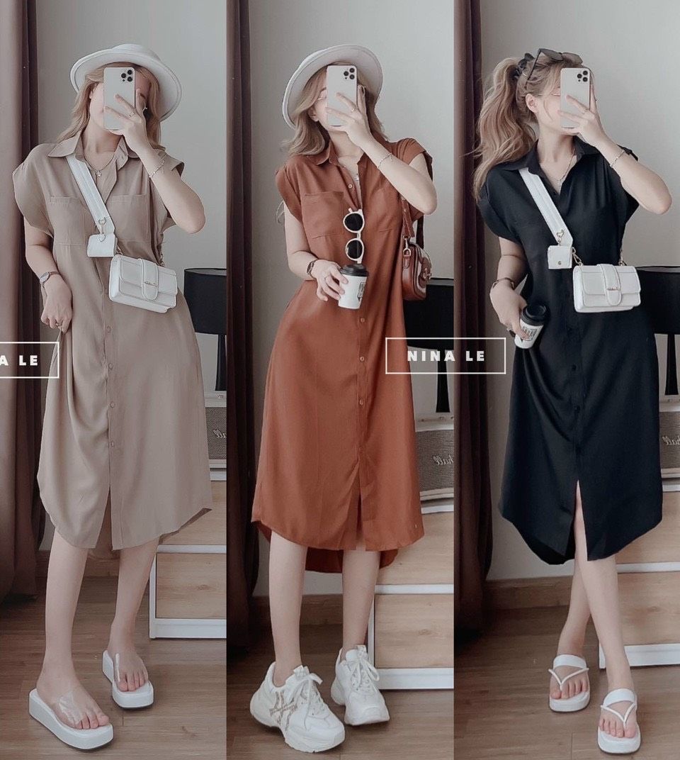 Đầm sơ mi dáng suông mẫu mới siêu sang chảnh.