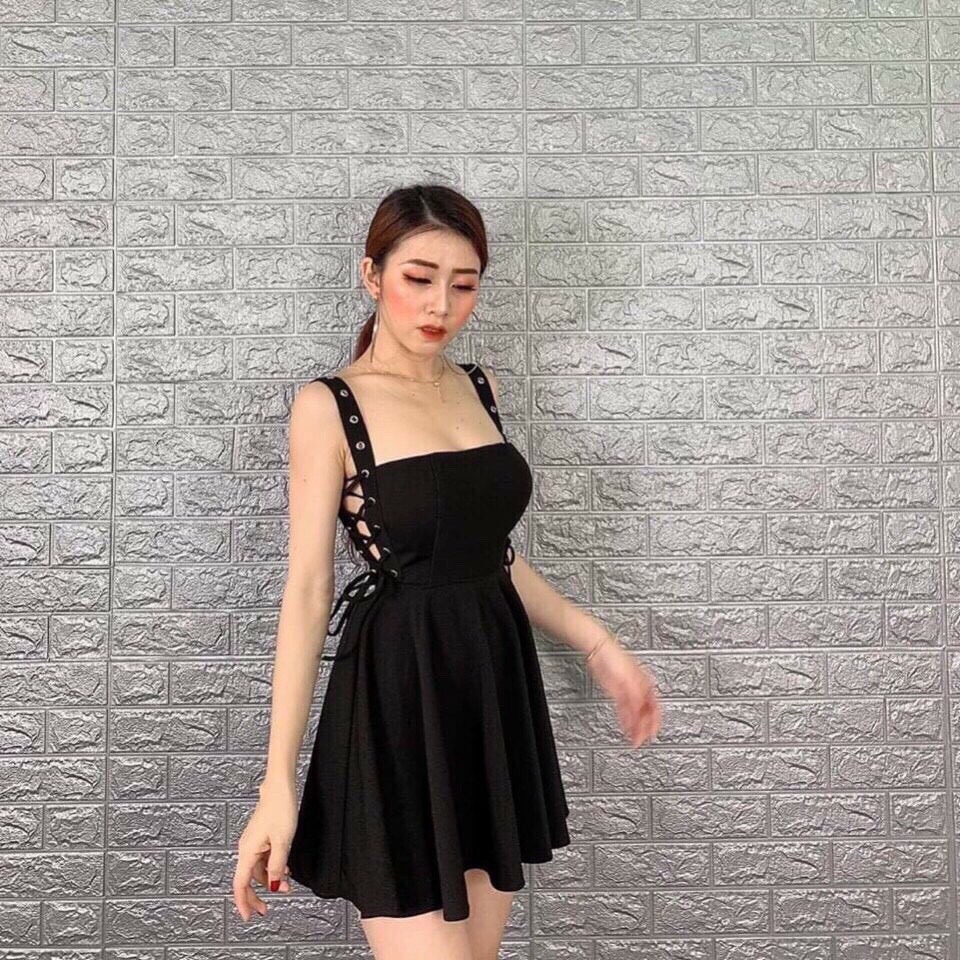 Đầm nữ dự tiệc dáng xòe hai dây đan mắt cá