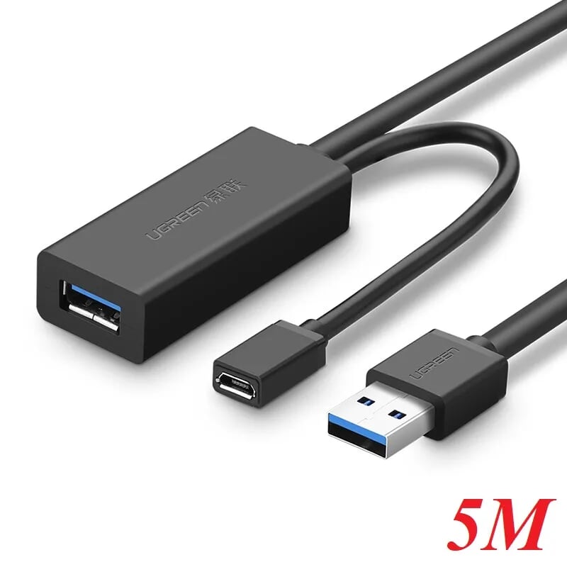 Ugreen 20826 5m màu đen cáp tín hiệu nối dài usb 3.0 hỗ trợ nguồn micro usb us175