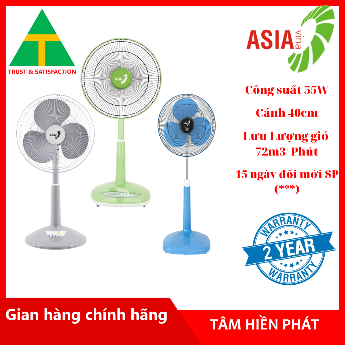 Quạt lửng ASIA VY358790 Xám - VY358290 Xanh - Hàng chính hãng