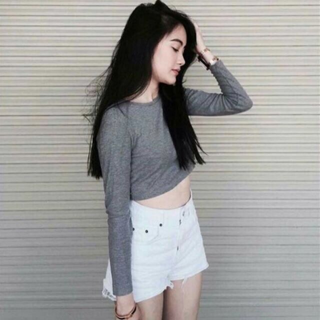 Áo Len Gân Croptop Dài Tay