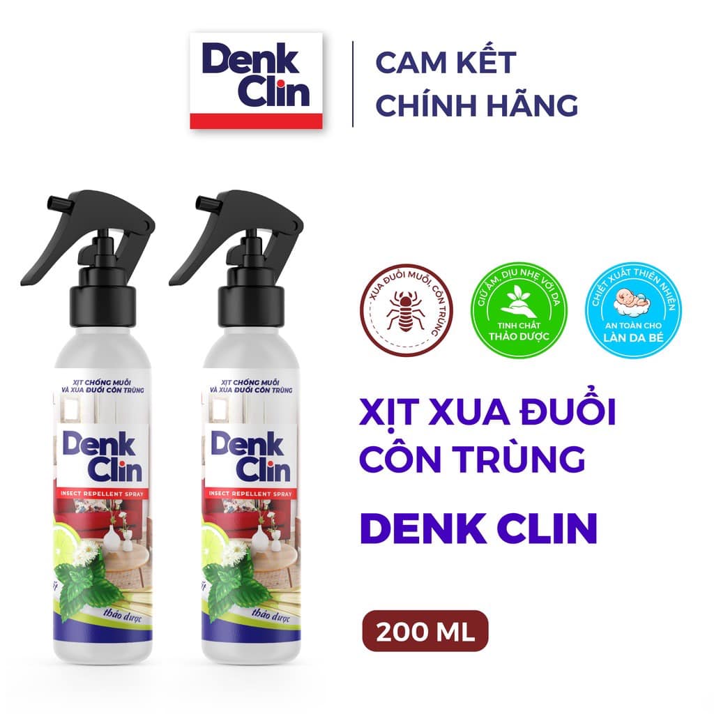Xịt đuổi muỗi, đuổi côn trùng denkclin thành phẩn thảo dược an toàn - 200ml