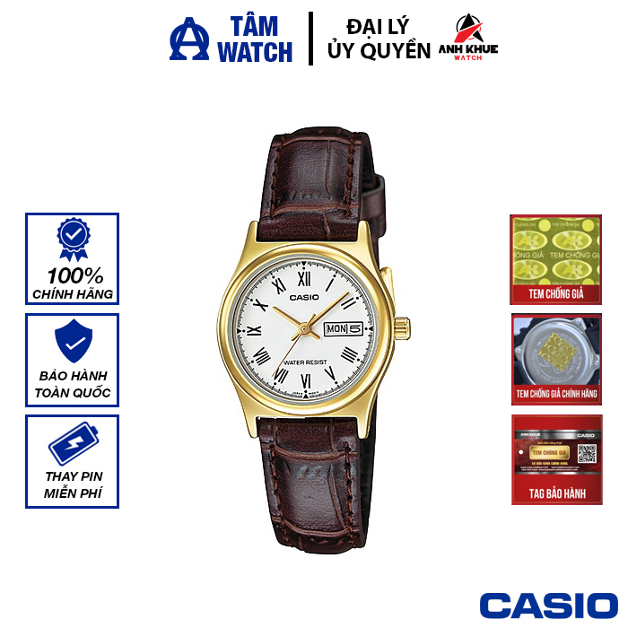 Đồng hồ nữ dây da casio standard chính hãng anh khuê ltp-v006gl-7budf