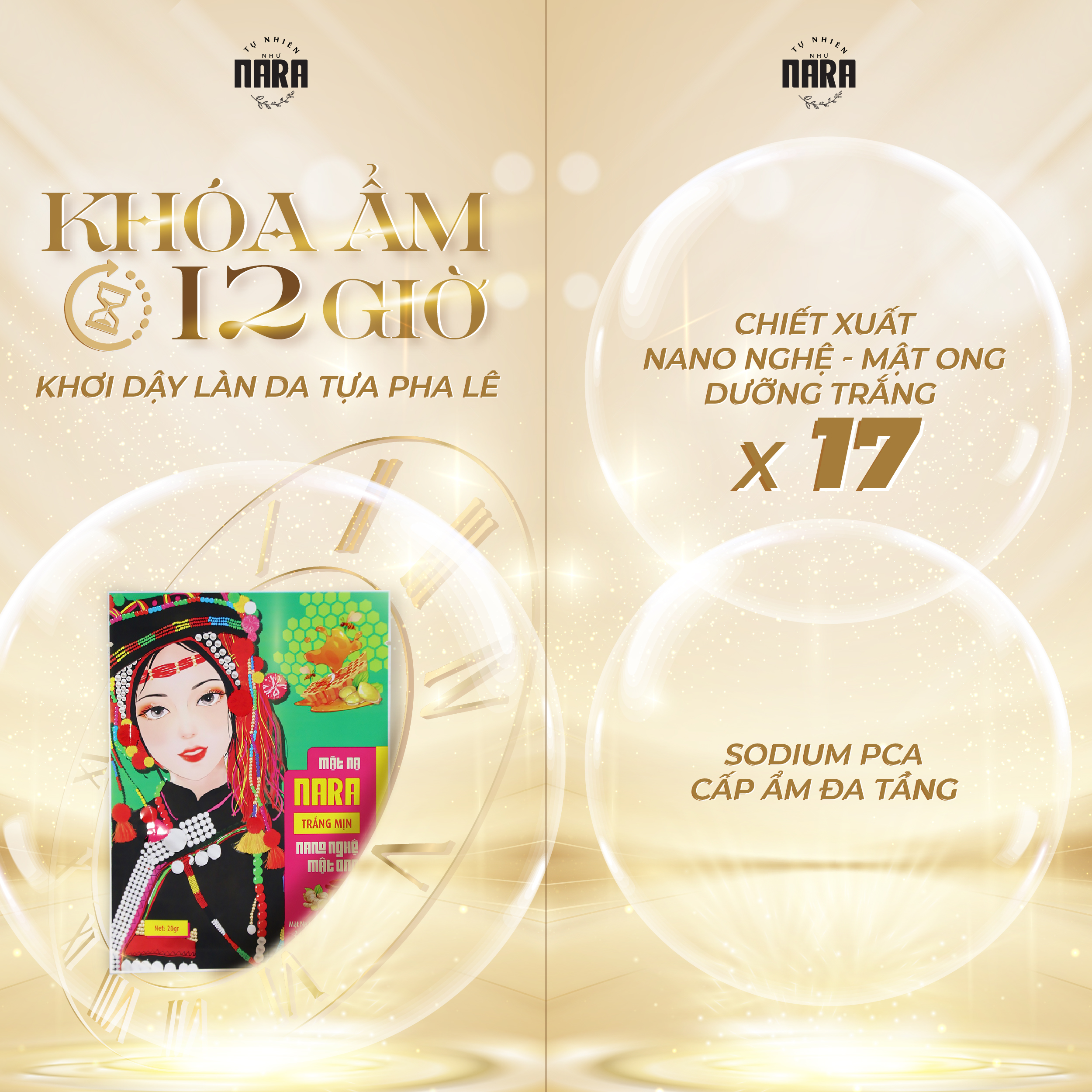 COMBO 3 miếng Mặt Nạ Lụa Dưỡng Trắng Cấp Ẩm Da NARA Nano Nghệ Mật Ong