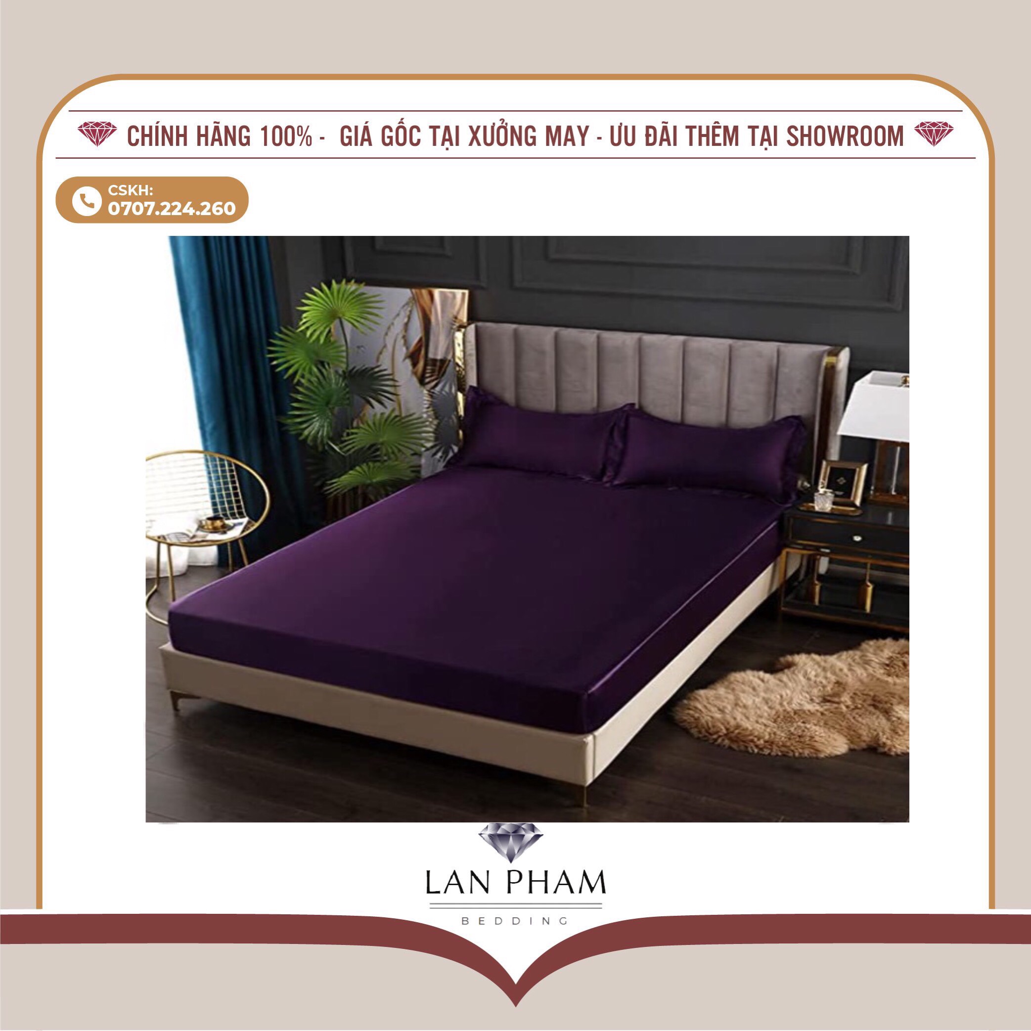 GA - DRAP GIƯỜNG LẺ PHI LỤA TÍM THAN LAN BEDDING