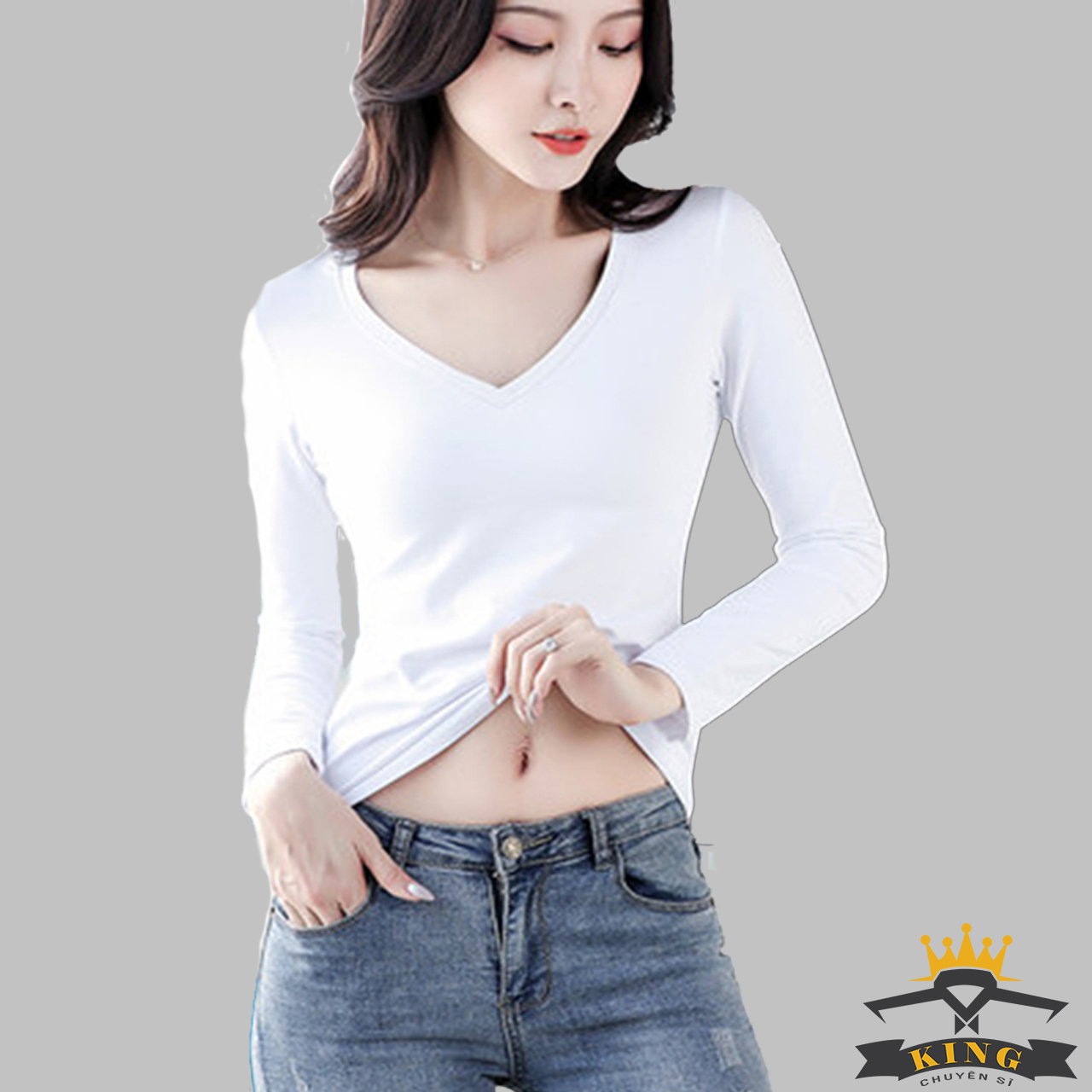 [HCM]Áo thun cổ bẻ nữ KING áo thun polo nữ dài tay T04