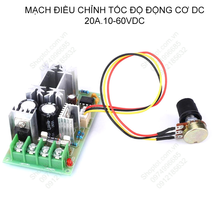 Module mạch điều chỉnh tốc độ động cơ điện 1 chiều từ 10-60VDC dòng điện 20A