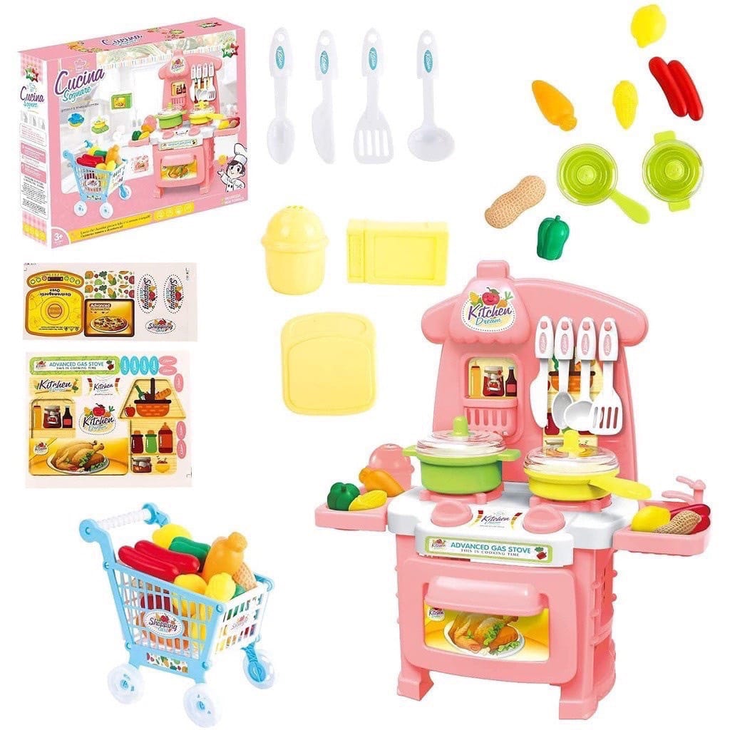 Bộ đồ chơi nấu ăn nhà bếp KITCHEN DREAM cho bé kèm xe đẩy, đồ chơi mô phỏng đồ dùng nhà bếp thông minh