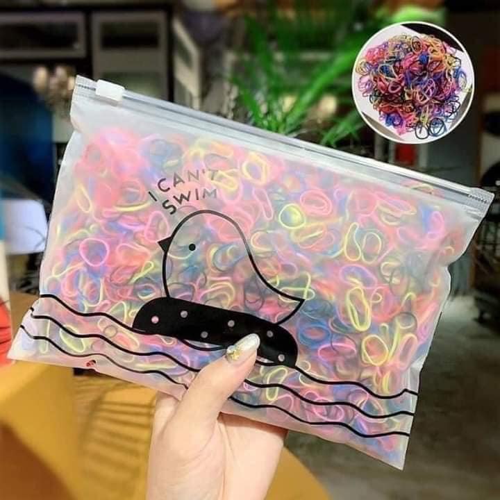 Set 1000 chun, dây, nịt cột tóc buộc tóc kèm túi zip cho bé gái