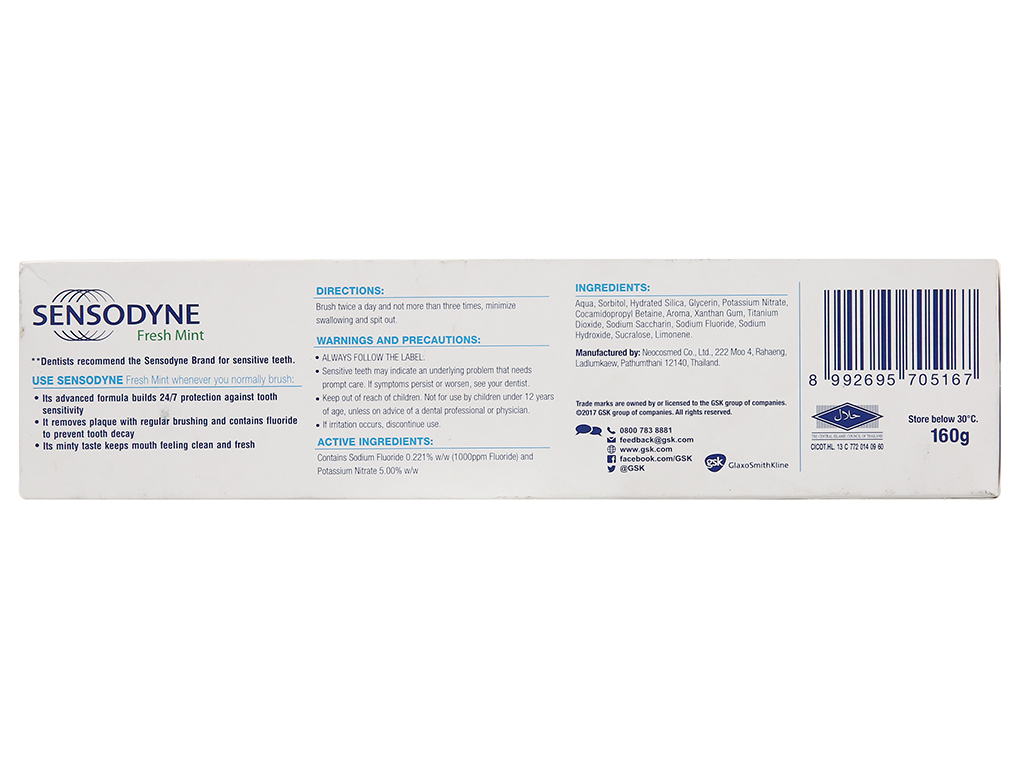 [HCM]Kem đánh răng Sensodyne Fresh Mint giảm ê buốt  160g