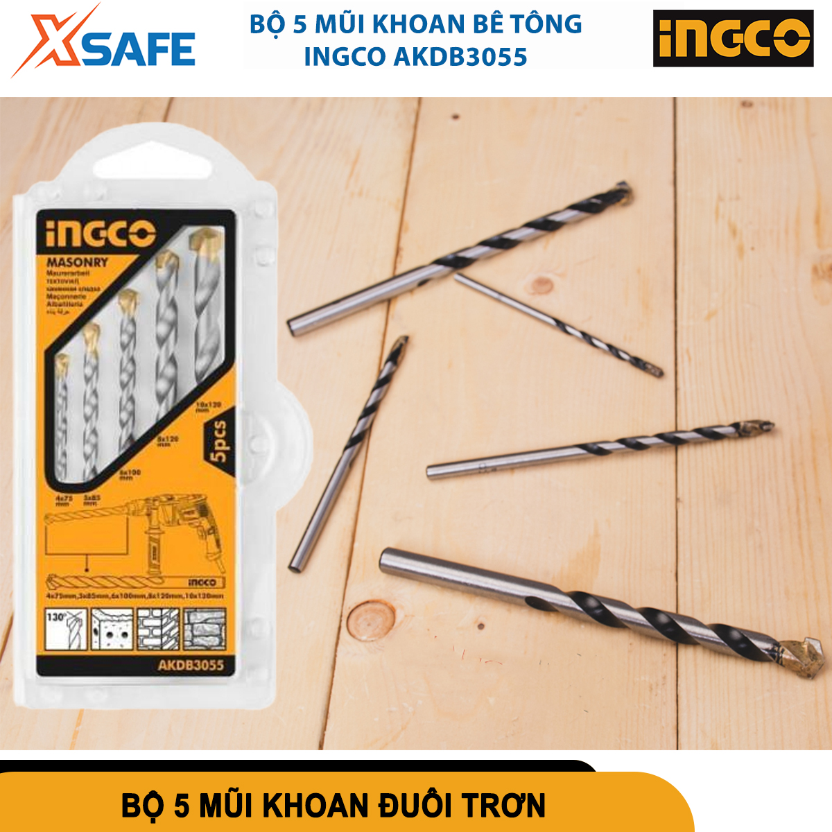 Mũi khoan bê tông siêu cứng INGCO đuôi trơn mũi khoan khoét lỗ mũi khoan sắt thép tường gạch đá đa chức năng.