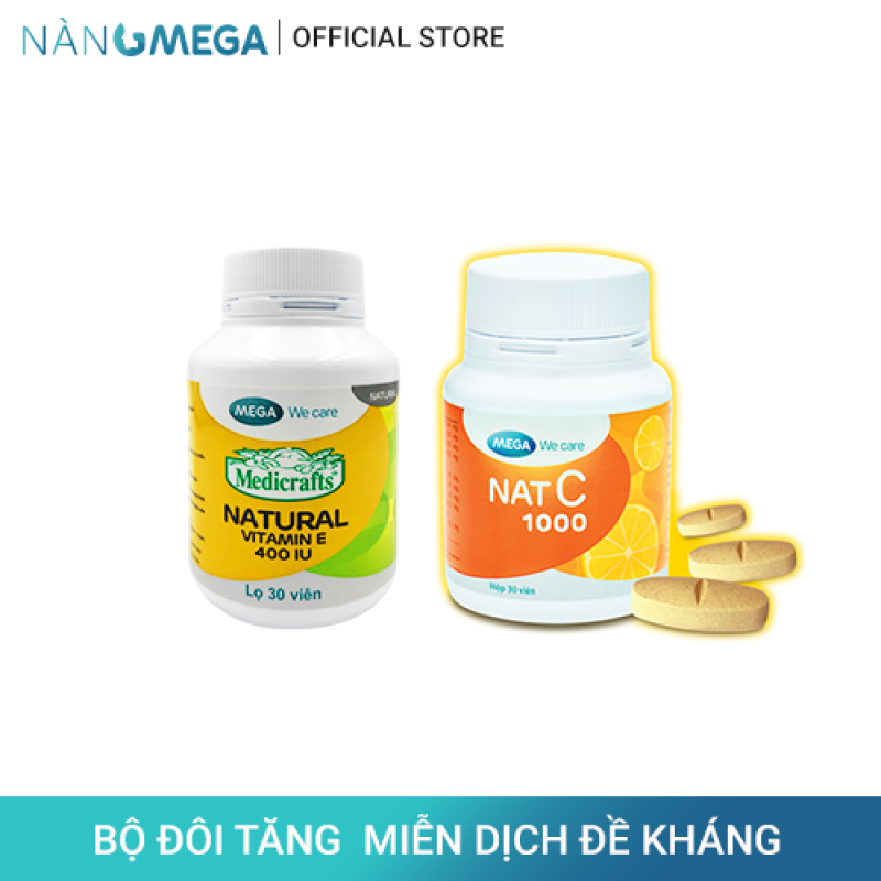 Bộ sản phẩmVitamin E 400 IU hộp 30 viên cung cấp vitamin E chống oxy hóa và viên uống Nat C 1000mg cung cấp vitamin C tăng đề kháng nhập khẩu