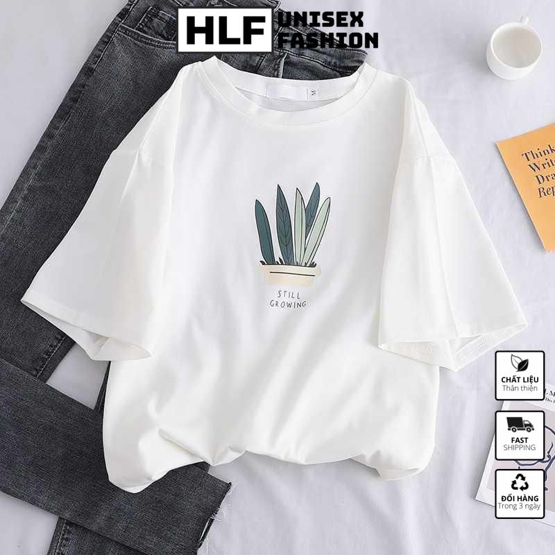 Áo thun tay lỡ form rộng 5 lá cây still growing kute phô mai áo phông form rộng HLFashion