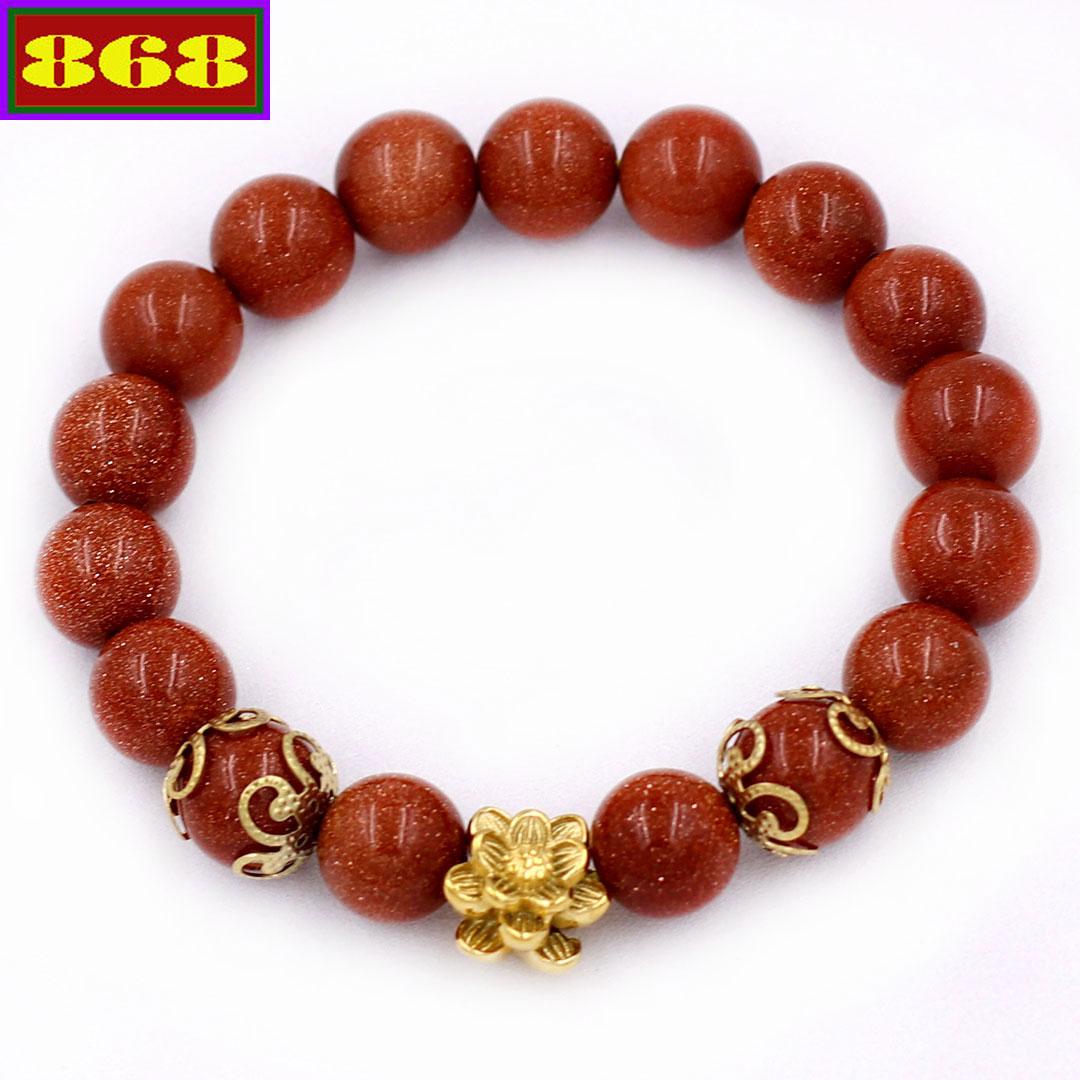 Chuỗi tay đá kim sa 10 ly - vòng chuỗi hoa sen vàng vkshsbkv10