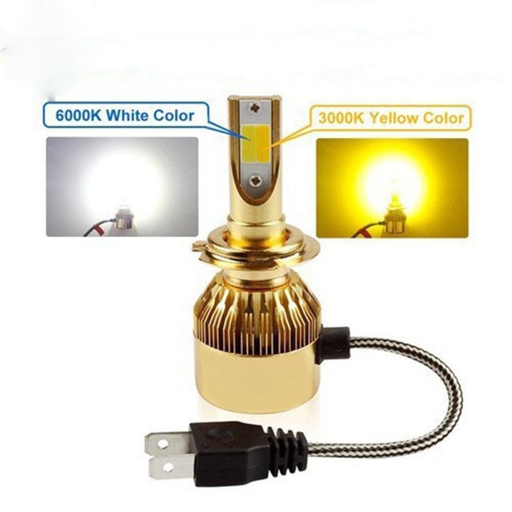 ĐÈN PHA LED C6-2 TIM CỐT VÀNG PHA TRẮNG CHÂN H4 (GIÁ 1 BÓNG)