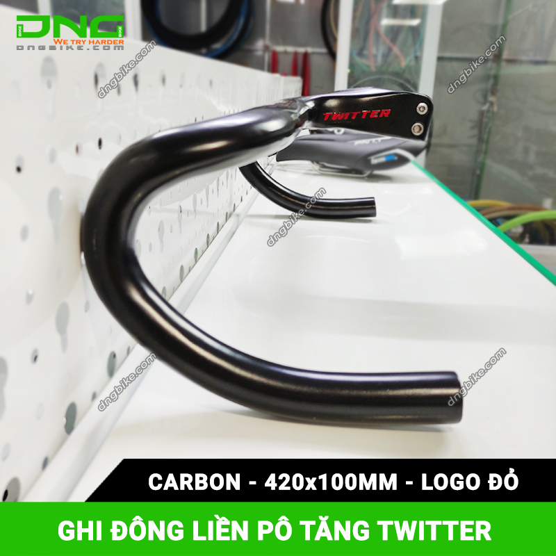 Ghi đông liền pô tăng carbon twitter 420x100mm