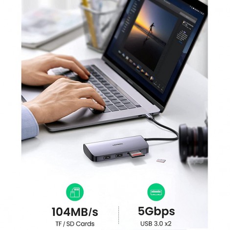 Bộ chuyển đổi Ugreen 50852 USB Type-C sang HDMI, Lan, USB 3.0, SD/TF