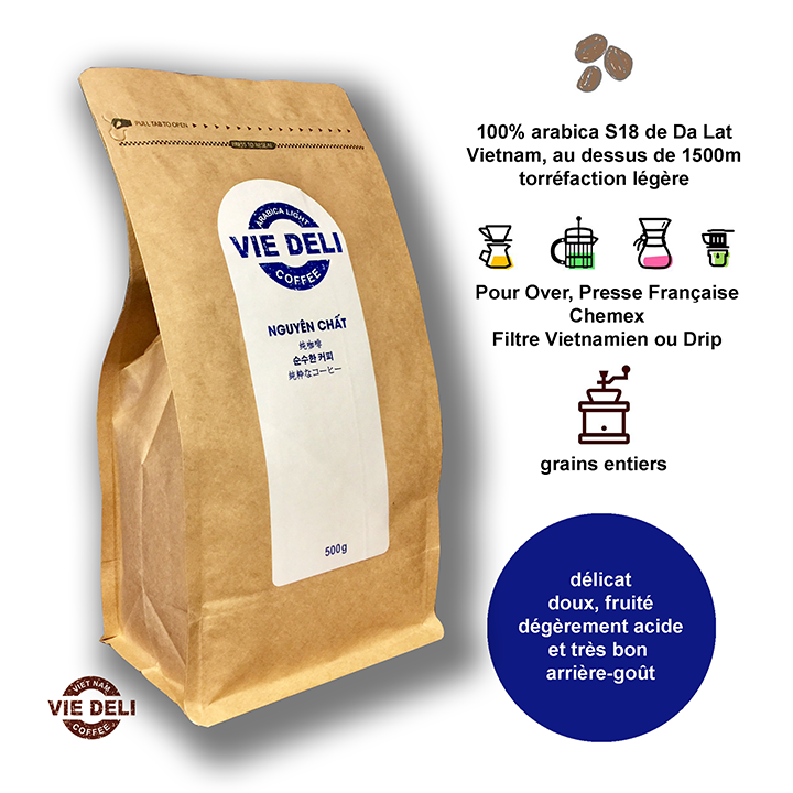 Cà phê hạt Arabica Light Viedeli, túi 500g
