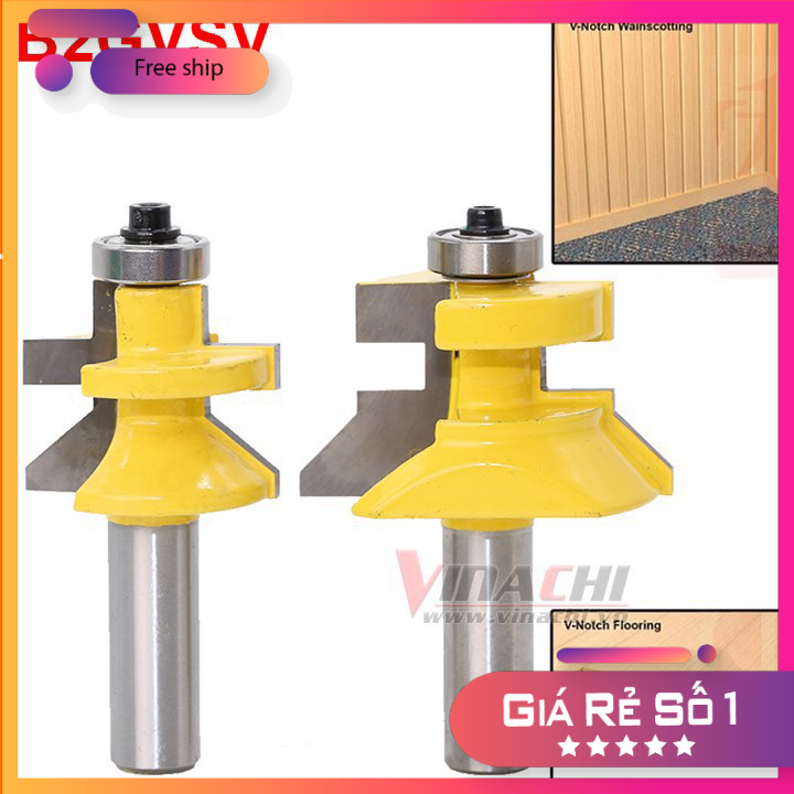 Bộ 2 mũi ghép ván sàn vàng - bộ 2 mũi ghép ván sàn vàng chuyên dùng để ghép ván, ghép mộng bén khít, chắc chắn hàng công ty
