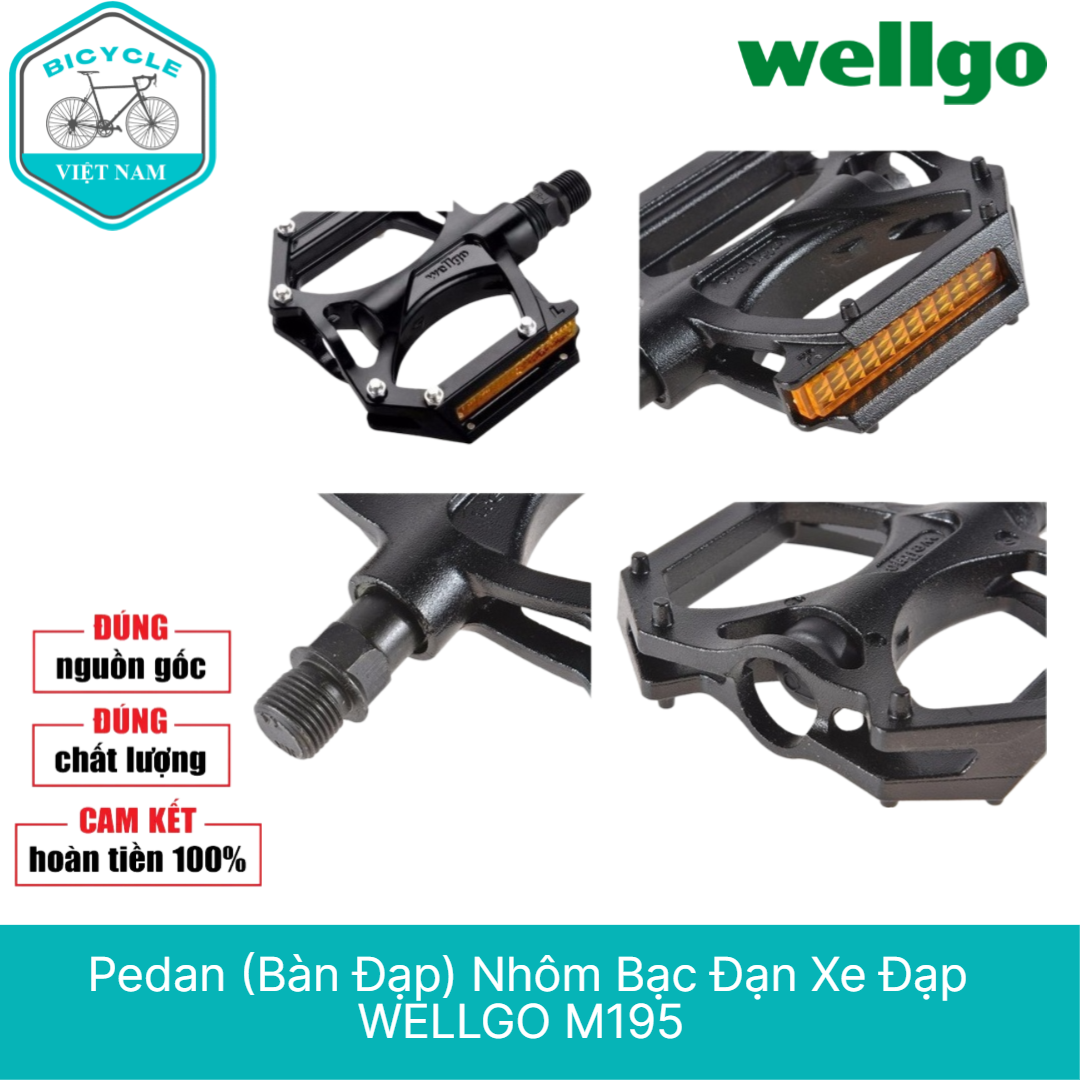 Pedan Bàn Đạp Nhôm Bạc Đạn Xe Đạp WELLGO M195 – Chống Trượt, Giá Rẻ, Dành Cho MTB & Touring