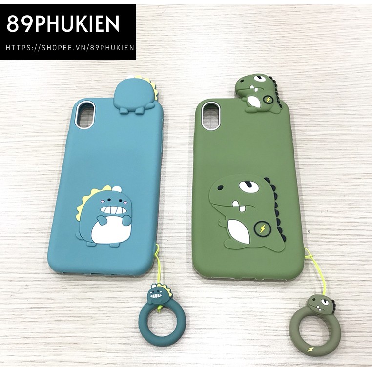 Ốp lưng silicon khủng long iPhone cao cấp kèm móc treo