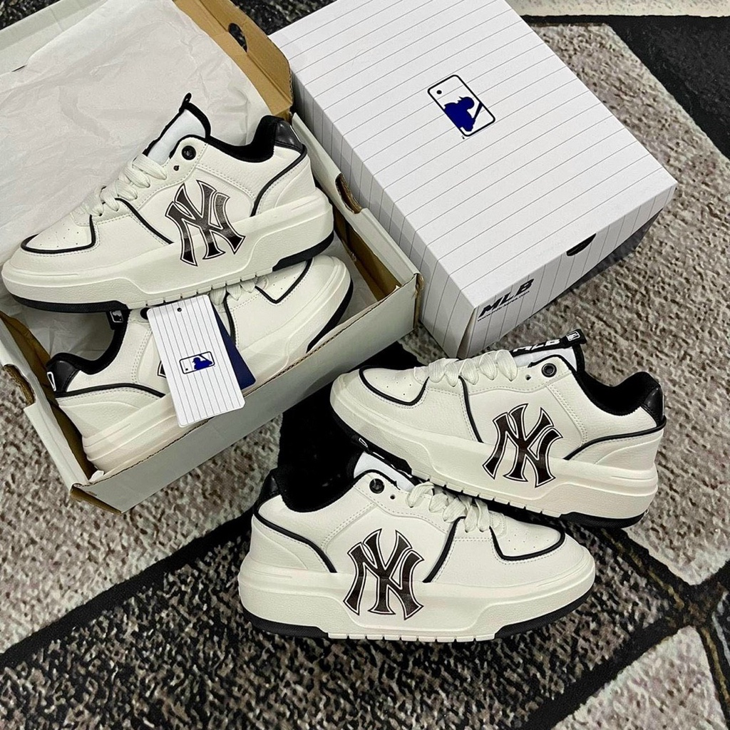 Giày sneaker MLB Chunky Liner New York Yankees Off White [FULL BOX] Giày thể thao MLB Chunky Ny chữ kẻ đen siêu đẹp 2022