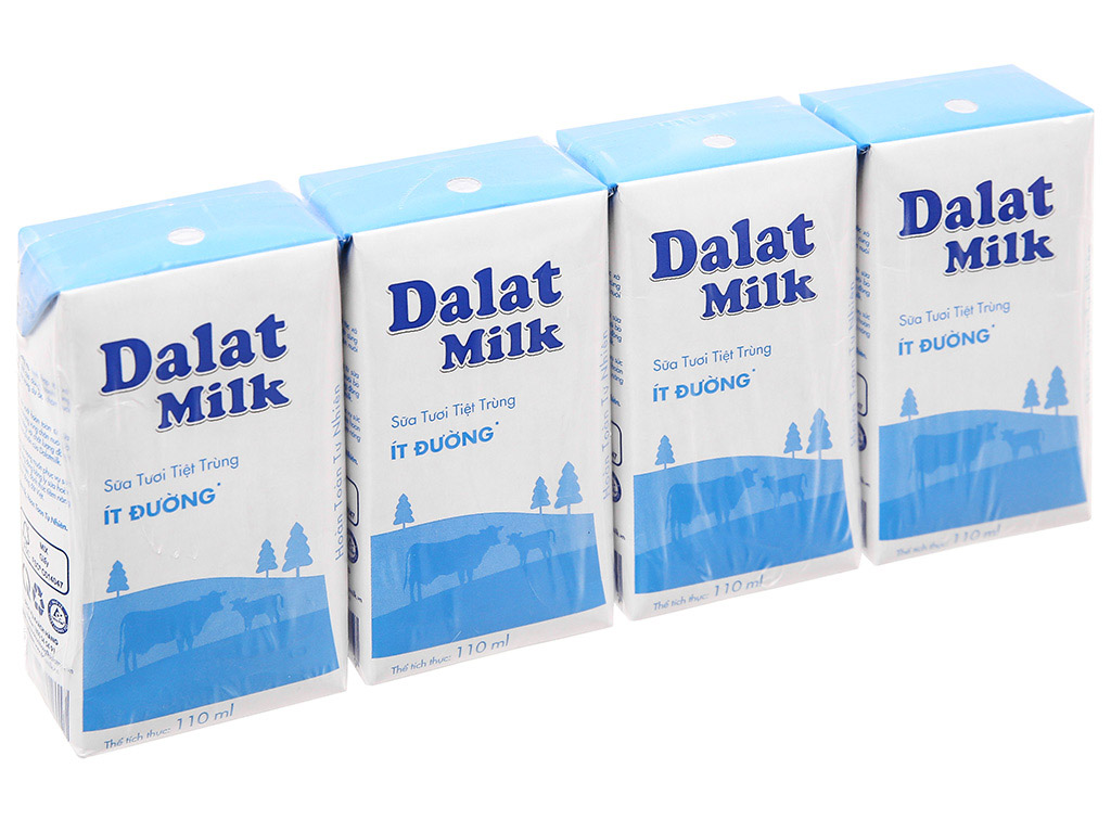 Siêu thị WinMart - Lốc 4 hộp sữa tươi tiệt trùng ít đường Dalat milk 110ml