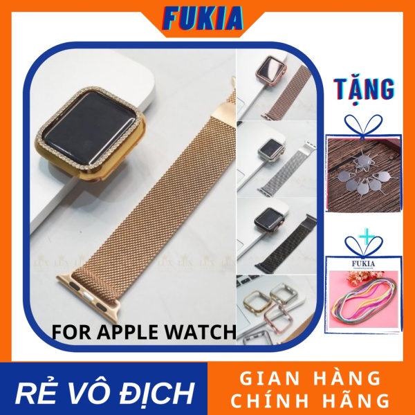 Combo dây thép milan và ốp đính đá cho Apple Watch đồng hồ thông minh iWatch Series 1/2/3/4/5/6/SE size 38/40/42/44mm AW196