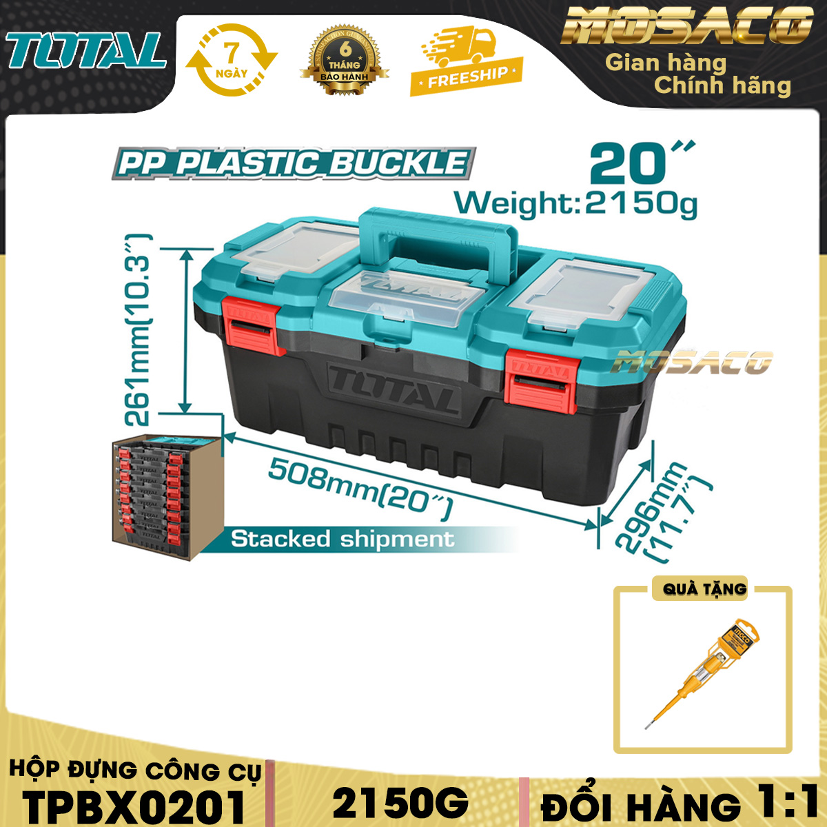 Box plastic tool total TPBX0201 20 inch wrench plastic. Containers for Đồ Craft type large plastic material pp max load 20kg hand grip strength high containing 1 tray plastic long life warranty 6 months, carefully packed-mosaco