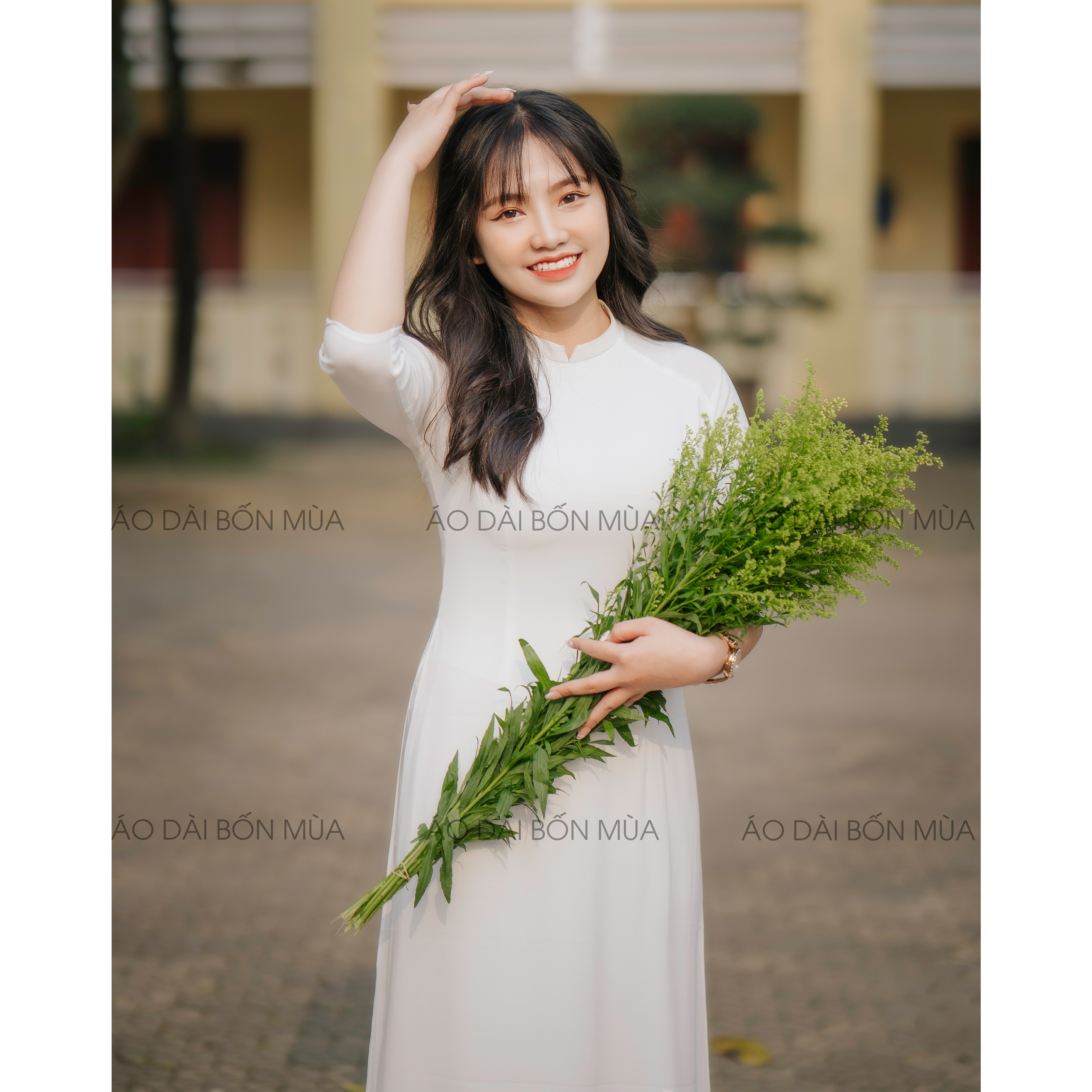 Áo dài trắng 4 tà truyền thống nữ học sinh đi học cấp 3 mặc đẹp thiết kế cổ cao V may sẵn nhiều size vải Chiffon cao cấp co giãn, mặc khai giảng bế giảng chụp ảnh kỷ yếu