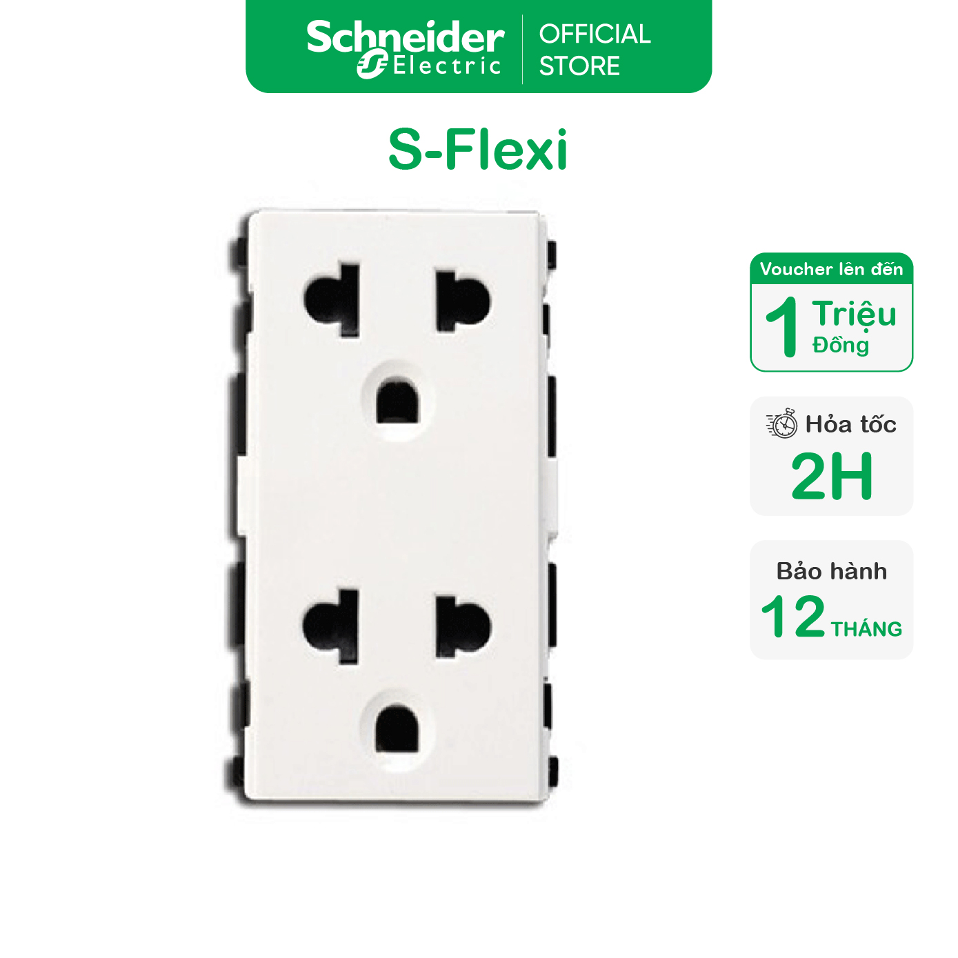 Ổ cắm đôi 3 chấu dòng s-flexi - trắng - 16a - 1.5m - size l - schneider electric - f1426uest2m_g19