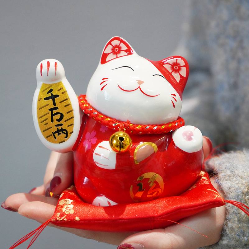 Cat God fortune feng shui porcelain bating Fortune Fortune Để desk, car, altar he Địa-