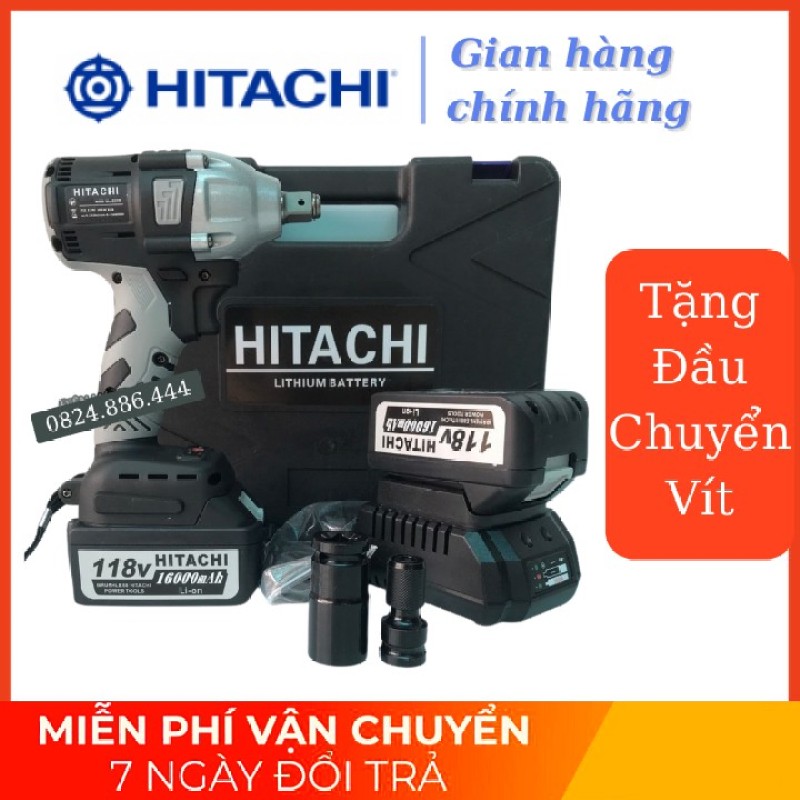Máy Siết bulong Hitachi 118v - 2 PIN - Đầu 2 trong 1 - KHÔNG CHỔI THAN - TẶNG 1 ĐẦU CHUYỂN VÍT