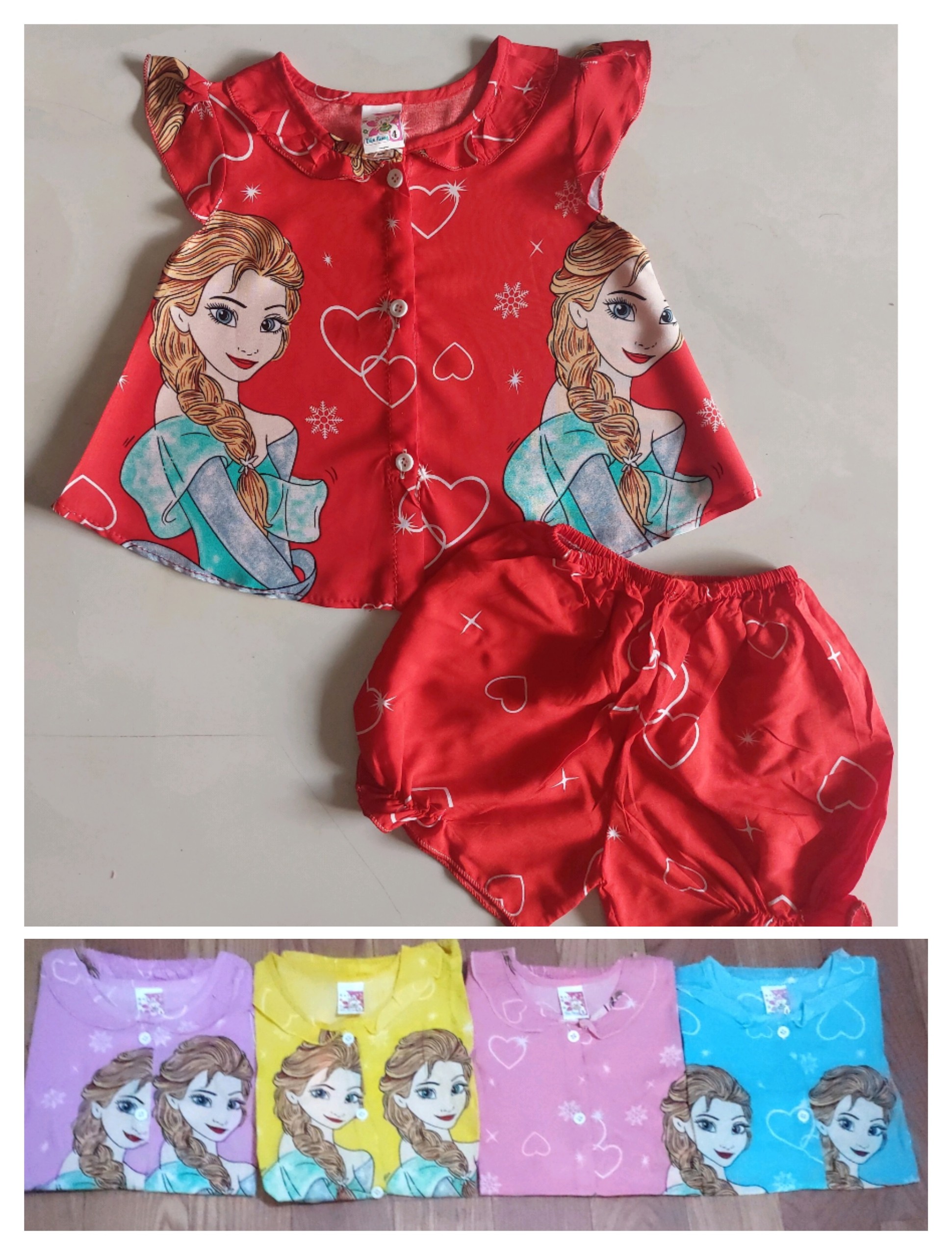 (3 bộ 3 màu 3 họa tiết khác nhau) Combo 3 Bộ Tole Khuy Giữa Bé Gái