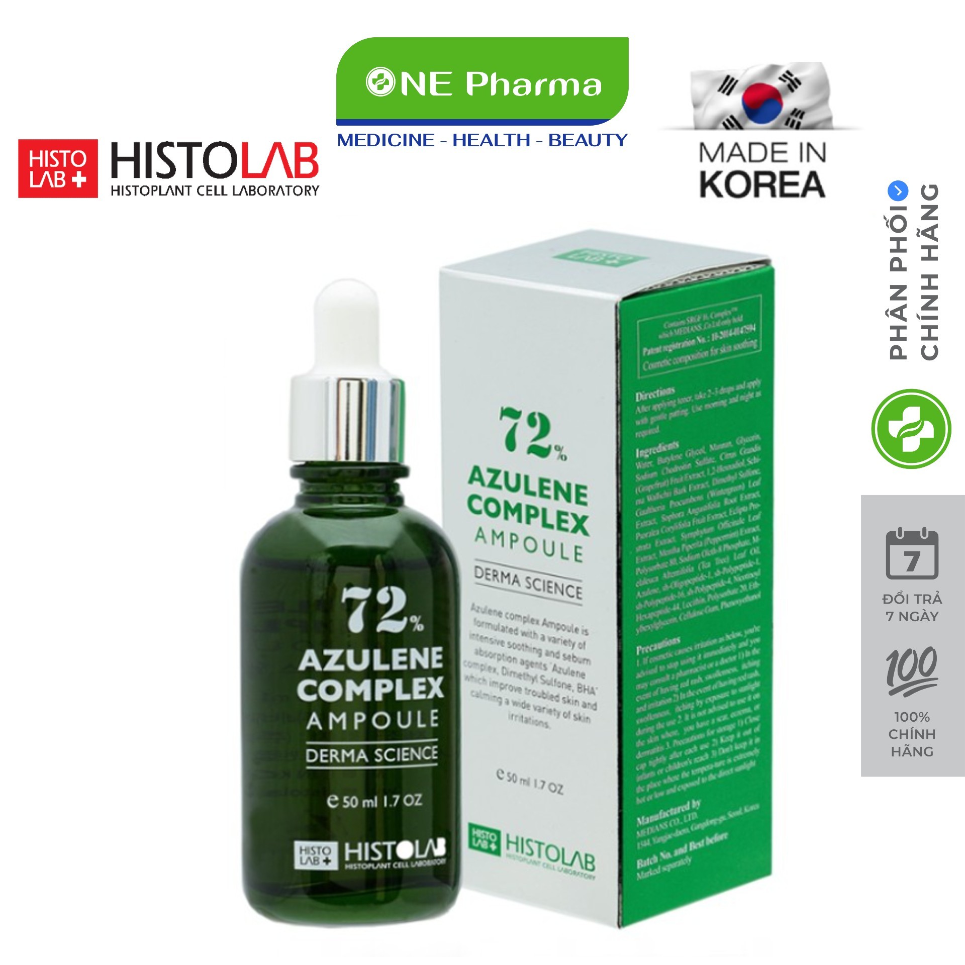 Tinh chất giảm mụn, điều tiết bã nhờn histolab 72% azulene complex 50ml