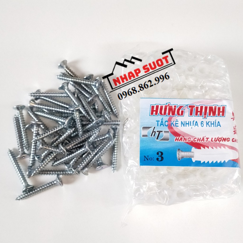 Vít Sắt, Nở Nhựa Hưng Thịnh 3cm và 4cm (10 Vít + 10 Nở)