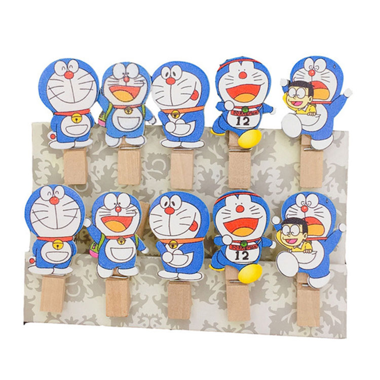 SET 10 Kẹp Gỗ hình Doremon (Tặng dây cói) - Gấu Trúc Phụ kiện