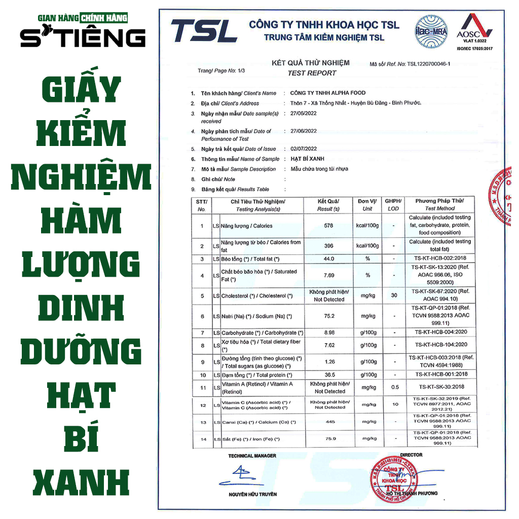Nhân Hạt Bí Xanh Ấn Độ Tách Vỏ STIENG