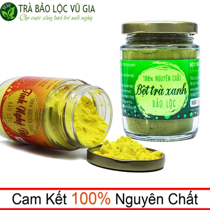 Combo Tinh Nghệ Đỏ + Bột Trà Xanh - Nguyên Chất Vũ Gia 100g - Thanh lọc thải độc cơ thể, cải thiện dạ dày tăng sức đề kháng, đắp mặt dưỡng da - Đã được kiểm nghiệm y tế