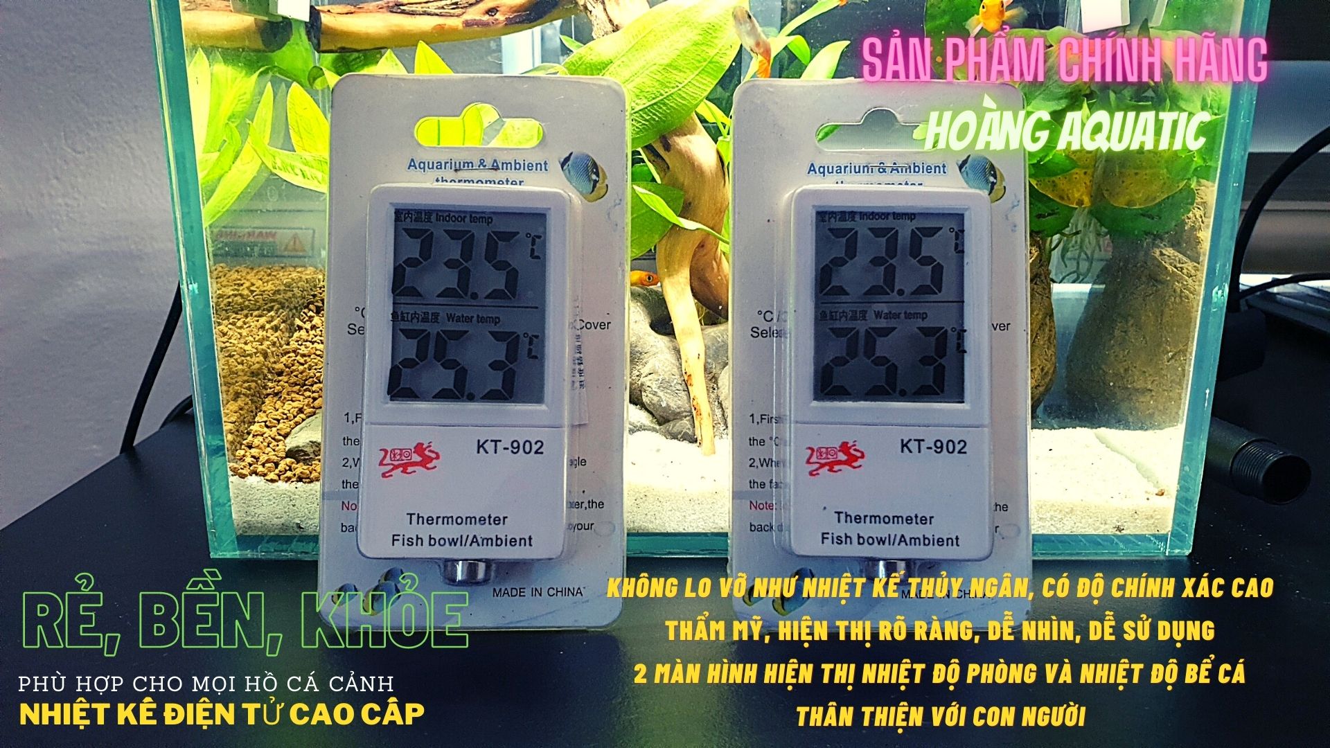 NHIỆT KẾ ĐIỆN TỬ CHO BỂ CÁ KT-902, THẾ HỆ MỚI