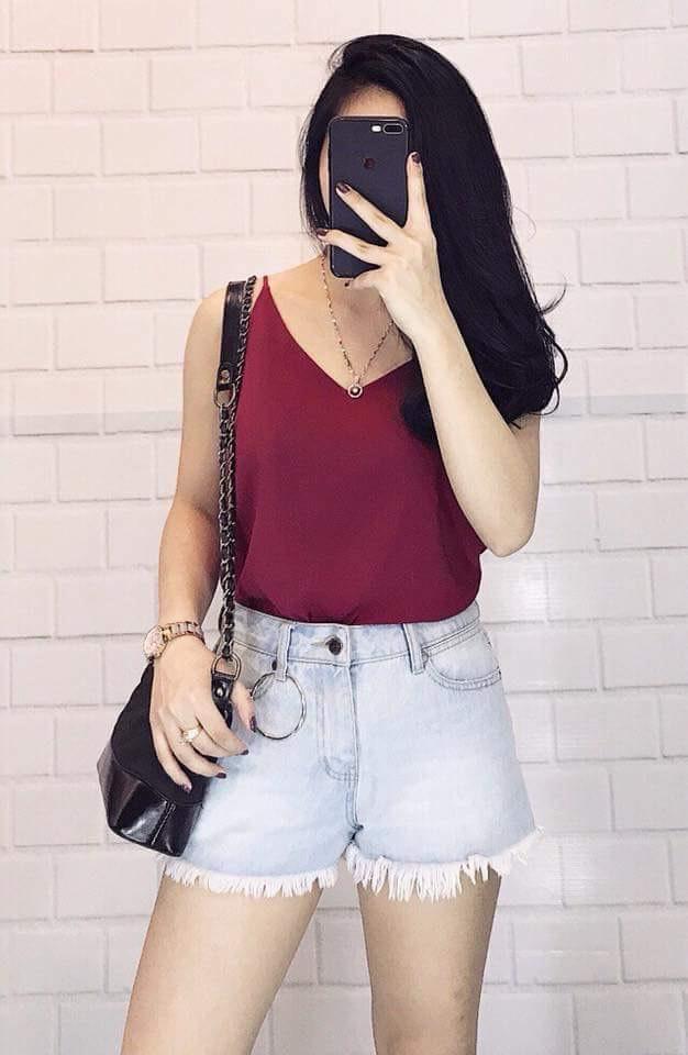 Áo hai dây cổ tim vải voan basic TU
