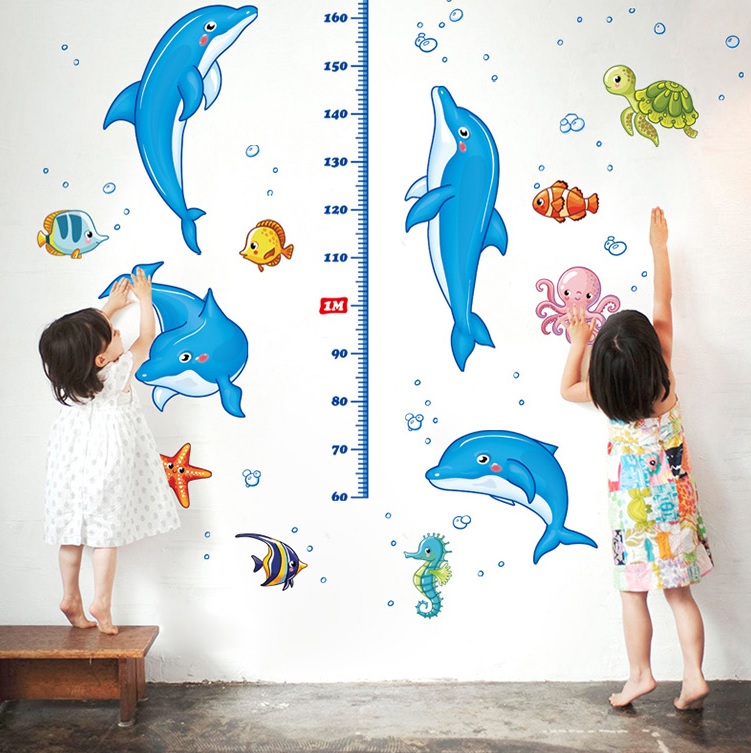 Decal dán tường Thước đo cá heo