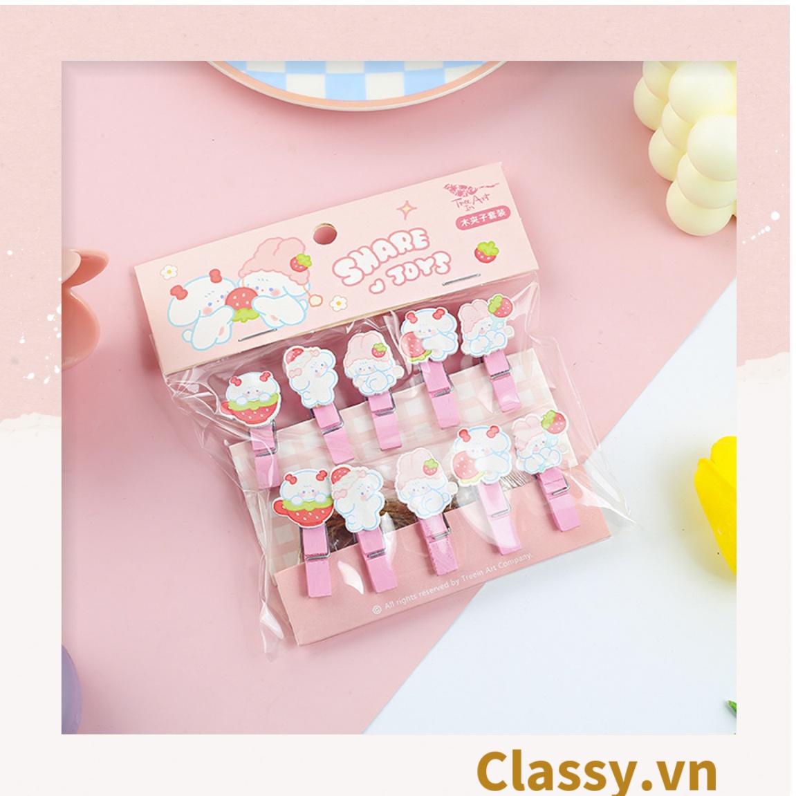 Classy Bộ 10 chiếc Kẹp gỗ Kẹp ảnh hình dáng cực xinh trái cây kích thước 3.5 * 0.7CM PK632